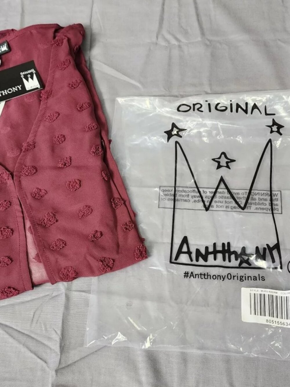 Antthony Original Kimono Blouse 3X Plus Wine Red Swiss Dot Sheer Bell Sleeve